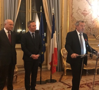 De g à d : Laurent Fabius, Jean-Baptiste Lemoyne et Roland Héguy