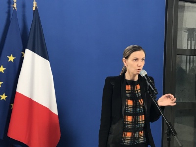 Agnès Punnier-Runacher, jeudi 13 février, à Bercy, au terme de sa rencontre avec les  associations de commerçants et les organisations professionnelles.