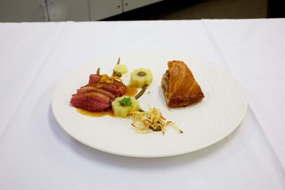 Le plat de Jonathan Lux sur le thème du Canard mulard en deux cuissons.