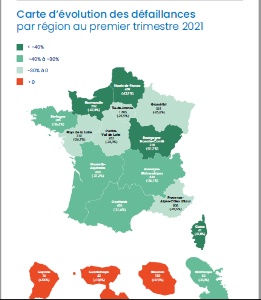 La carte de France des défaillances au 1er trimestre. La carte de France des défaillances au 1er trimestre.