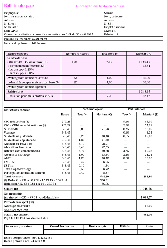 bulletin de salaire 169 heures